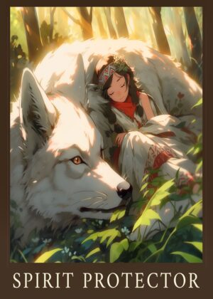 Spirit Protector: Anime-Style Fantasy Art Print - Premium Wooden Framed Poster. Ready to Hang.