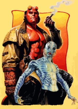 Hellboy and the Amphibian: A Fiery Collaboration - Premium Wooden Framed Poster. Ready to Hang.