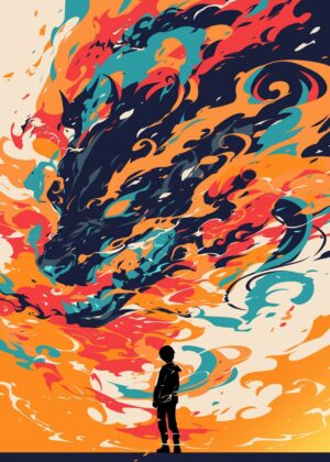 Abstract Fiery Beast Artwork: Confrontation - Premium Wooden Framed Poster. Ready to Hang.
