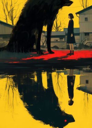 Abnormal Core: Girl and Wolf Reflection - Premium Wooden Framed Poster. Ready to Hang.