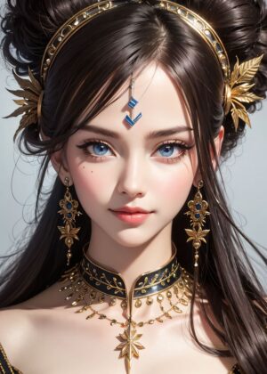 Beautiful Asian Princess II: Digital Art Print - Premium Wooden Framed Poster. Ready to Hang.