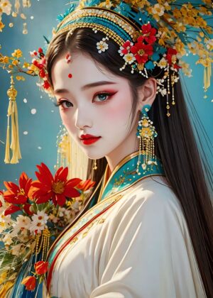 Radiant Asian Bride: A Celebration of Beauty and Tradition - Premium Wooden Framed Poster. Ready to Hang.