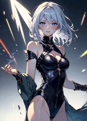 Anime Girl with Electric Powers - Premium Wooden Framed Poster. Ready to Hang.