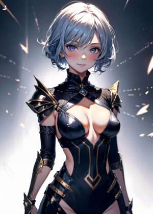 Stunning Anime Girl Artwork: Blue-Haired Warrior - Premium Wooden Framed Poster. Ready to Hang.