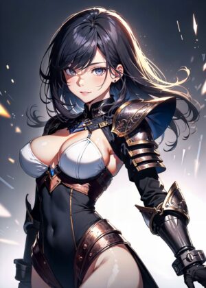 Anime Girl in Armor: Digital Art Print - Premium Wooden Framed Poster. Ready to Hang.