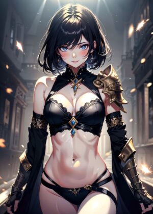 Stunning Anime Girl Artwork: Dark Fantasy Beauty - Premium Wooden Framed Poster. Ready to Hang.
