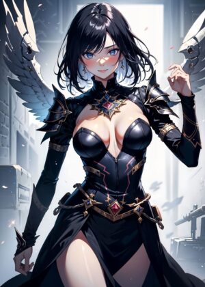 Dark Angel Anime Girl Art Print - Premium Wooden Framed Poster. Ready to Hang.