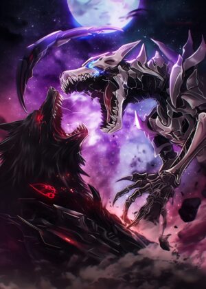Cosmic Clash: Galaxy Dragons Battle - Premium Wooden Framed Poster. Ready to Hang.