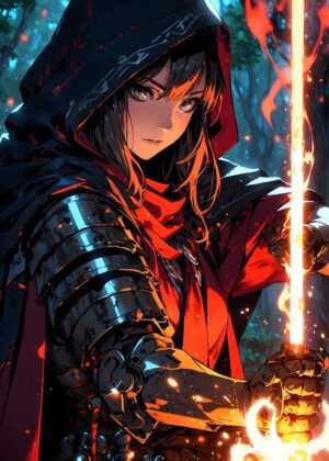 The Swordbearer's Call: Anime Fantasy Art Print - Premium Wooden Framed Poster. Ready to Hang.