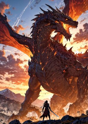 The Dragon's Defiance: Epic Fantasy Artwork - Premium Wooden Framed Poster. Ready to Hang.