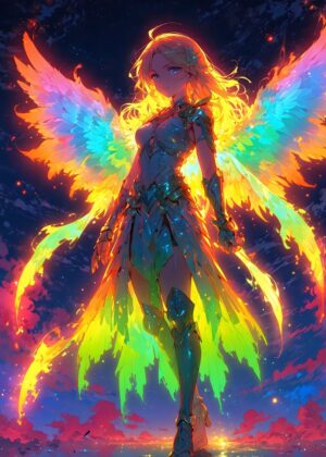 The Phoenix's Ascendancy: Anime Fantasy Art Print - Premium Wooden Framed Poster. Ready to Hang.