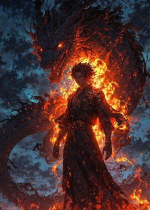 The Dragonlords Ascendancy: Fiery Fantasy Art Print - Premium Wooden Framed Poster. Ready to Hang.