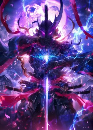 Galaxy Universe Samurai: A Stunning Digital Art Print - Premium Wooden Framed Poster. Ready to Hang.