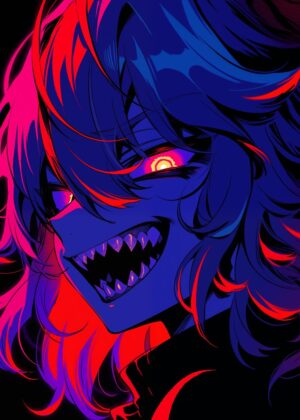 Fierce Anime Monster Girl Art Print - Premium Wooden Framed Poster. Ready to Hang.