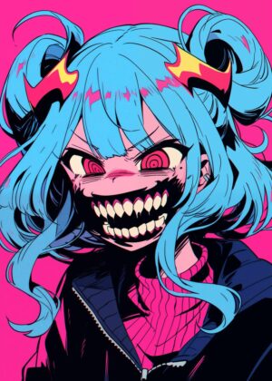 Cyberpunk Anime Monster Girl Art Print - Premium Wooden Framed Poster. Ready to Hang.