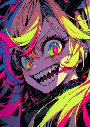 Vibrant Anime Monster Girl Art Print - Premium Wooden Framed Poster. Ready to Hang.