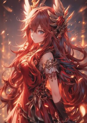 Zodiac Goddess: Fiery Anime Art Print - Premium Wooden Framed Poster. Ready to Hang.
