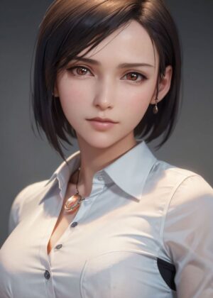 Stunning Anime Girl with Short, Dark Hair - Premium Wooden Framed Poster. Ready to Hang.