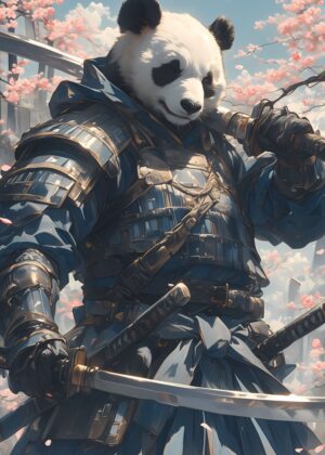 Panda Samurai: A Masterpiece of Digital Art - Premium Wooden Framed Poster. Ready to Hang.
