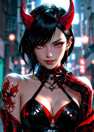 Asian Anime Girl Halloween Costume Art Print - Premium Wooden Framed Poster. Ready to Hang.