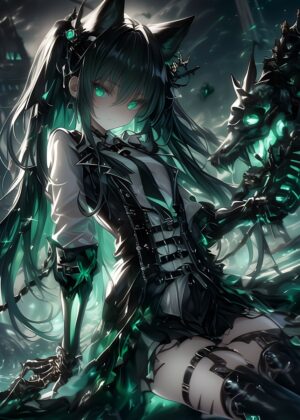 Anime Dragon Skeleton Girl Art Print - Premium Wooden Framed Poster. Ready to Hang.