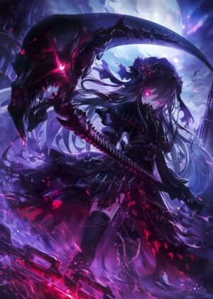 Demon Anime Girl Death: Dark Fantasy Art Print - Premium Wooden Framed Poster. Ready to Hang.