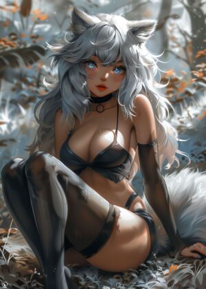 Mystic Wolf Enchantment: Anime Art Print - Premium Wooden Framed Poster. Ready to Hang.