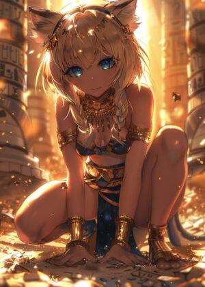 Ethereal Anime Charm: Goddess of the Sands - Premium Wooden Framed Poster. Ready to Hang.
