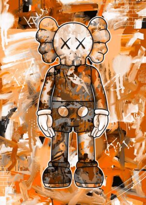 Orange Kaws Abstract Art Print - Premium Wooden Framed Poster. Ready to Hang.