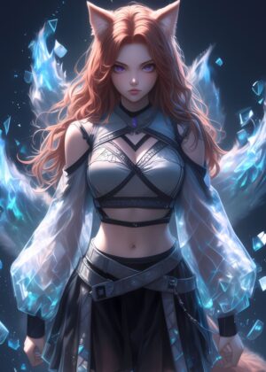 Dark Warrior Girl: Anime Fantasy Art Print - Premium Wooden Framed Poster. Ready to Hang.