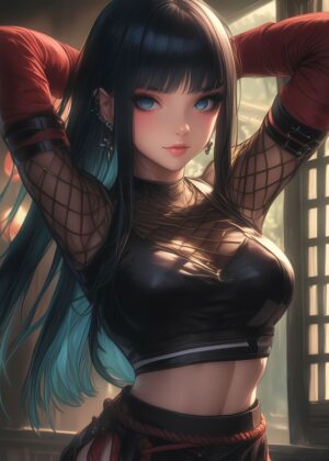Beautiful Kunoichi Alley: Anime Girl Art Print - Premium Wooden Framed Poster. Ready to Hang.