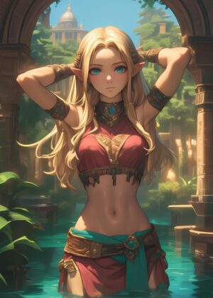 Anime Egyptian Goddess: Sun-Kissed Beauty - Premium Wooden Framed Poster. Ready to Hang.