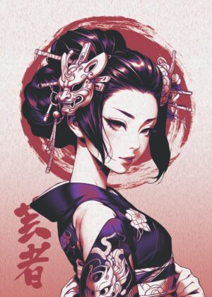 Elegant Geisha in Traditional Japanese Attire - Premium Wooden Framed Poster. Ready to Hang.