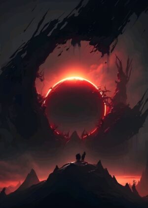 Crimson Eclipse: A Berserk-Inspired Digital Artwork - Premium Wooden Framed Poster. Ready to Hang.