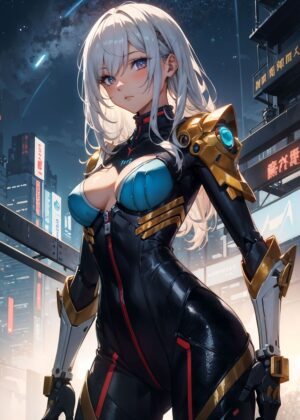 Cyberpunk Anime Girl Art Print - Premium Wooden Framed Poster. Ready to Hang.