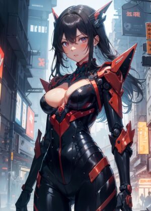 Cyberpunk Anime Girl Art Print - Premium Wooden Framed Poster. Ready to Hang.