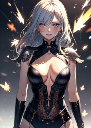Stunning Anime Girl Artwork: Elegant and Mysterious - Premium Wooden Framed Poster. Ready to Hang.