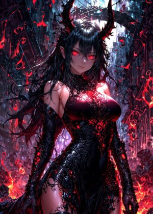 Dark Anime Witch Girl Art Print - Premium Wooden Framed Poster. Ready to Hang.