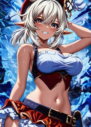 Fiery Anime Girl Artwork: Digital Print - Premium Wooden Framed Poster. Ready to Hang.