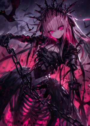 Gothic Pink Anime Girl Art Print - Premium Wooden Framed Poster. Ready to Hang.