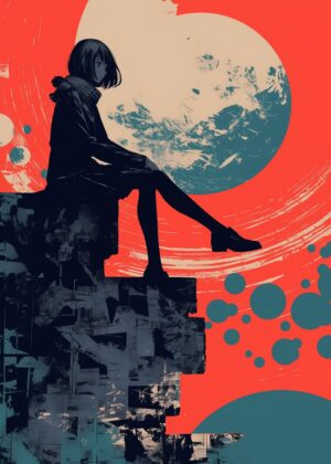 Cosmic Melancholy: A Digital Art Print - Premium Wooden Framed Poster. Ready to Hang.