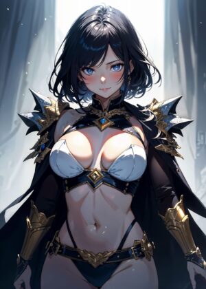 Stunning Anime Girl Artwork: Elegant Warrior Princess - Premium Wooden Framed Poster. Ready to Hang.