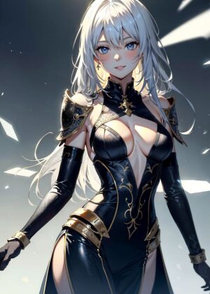 Stunning Anime Girl Artwork: Elegant and Powerful - Premium Wooden Framed Poster. Ready to Hang.