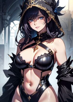 Stunning Anime Girl Artwork: Dark Fantasy Beauty - Premium Wooden Framed Poster. Ready to Hang.