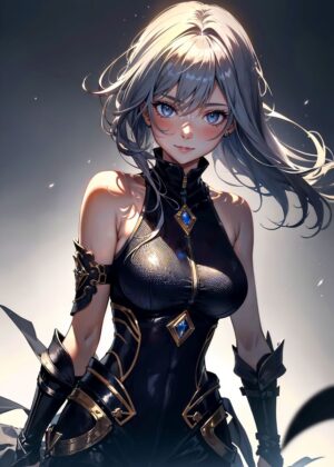 Anime Girl with Silver Hair and Blue Eyes - Premium Wooden Framed Poster. Ready to Hang.