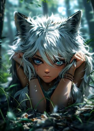 Mystical Fox Girl Anime Art Print - Premium Wooden Framed Poster. Ready to Hang.