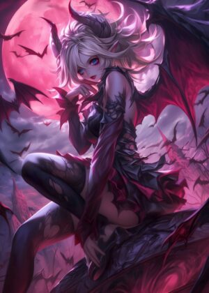 Queen of Bats: Anime Girl Art Print - Premium Wooden Framed Poster. Ready to Hang.