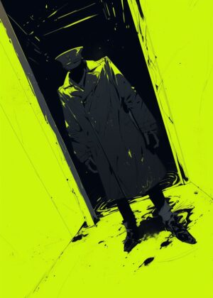 Shadowy Figure in Neon Lime - Premium Wooden Framed Poster. Ready to Hang.