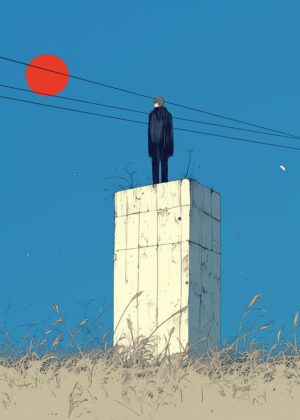 Solitary Figure: A Minimalist Landscape - Premium Wooden Framed Poster. Ready to Hang.