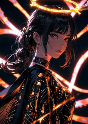 The Glow of Grace: Anime Digital Art Print - Premium Wooden Framed Poster. Ready to Hang.